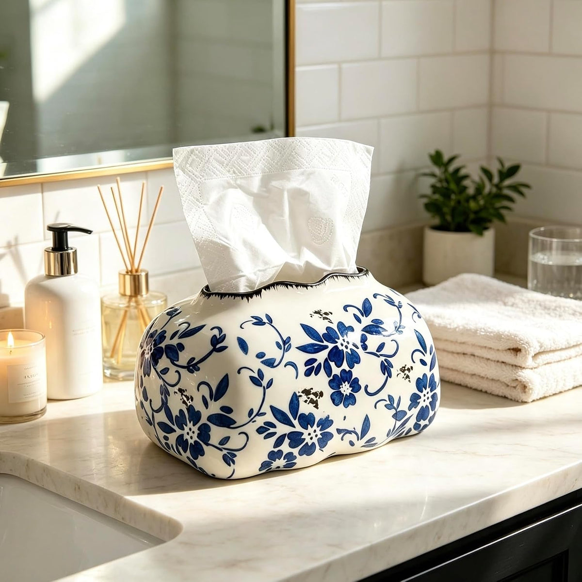 Blue and White Porcelain Tissue Box Holder