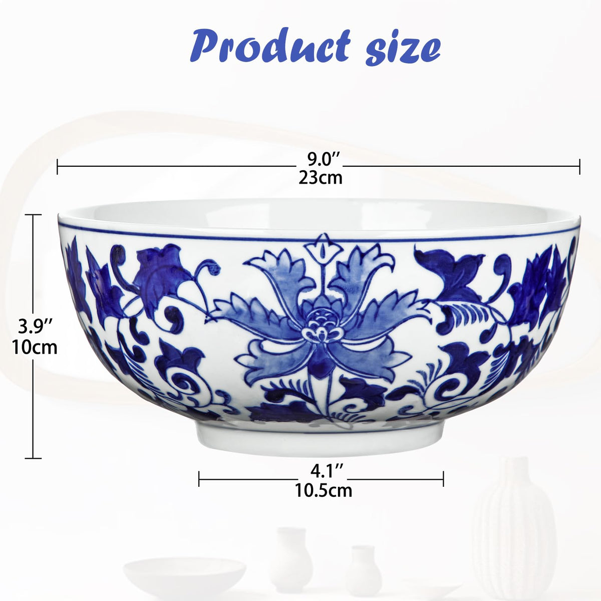 Blue and White Chinoiserie Bowl Planter, 9 Inch