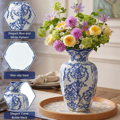 Blue and White Octagon Ceramic Vase, 2 Sizes