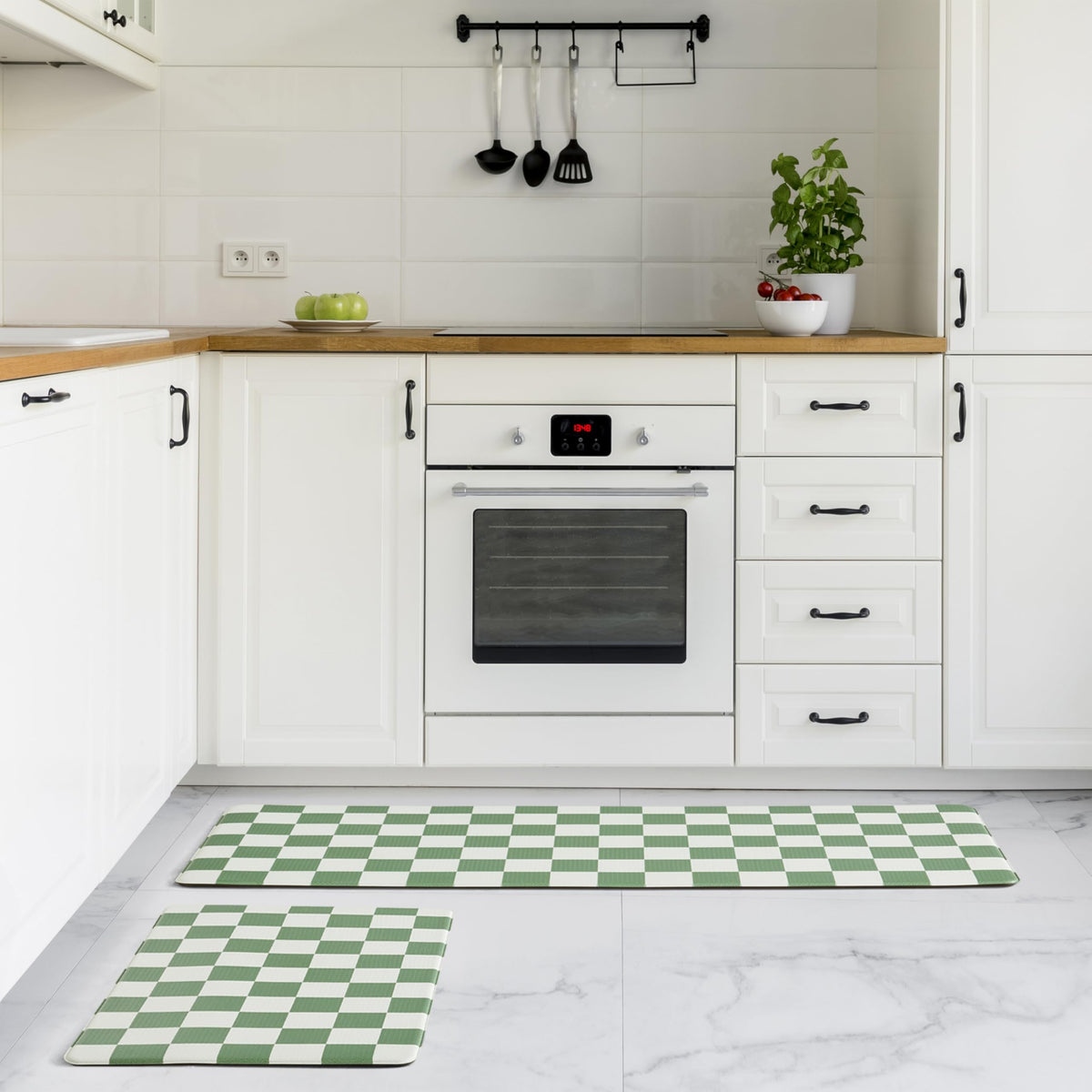 Navy Checkered Kitchen Mats, Set of 2