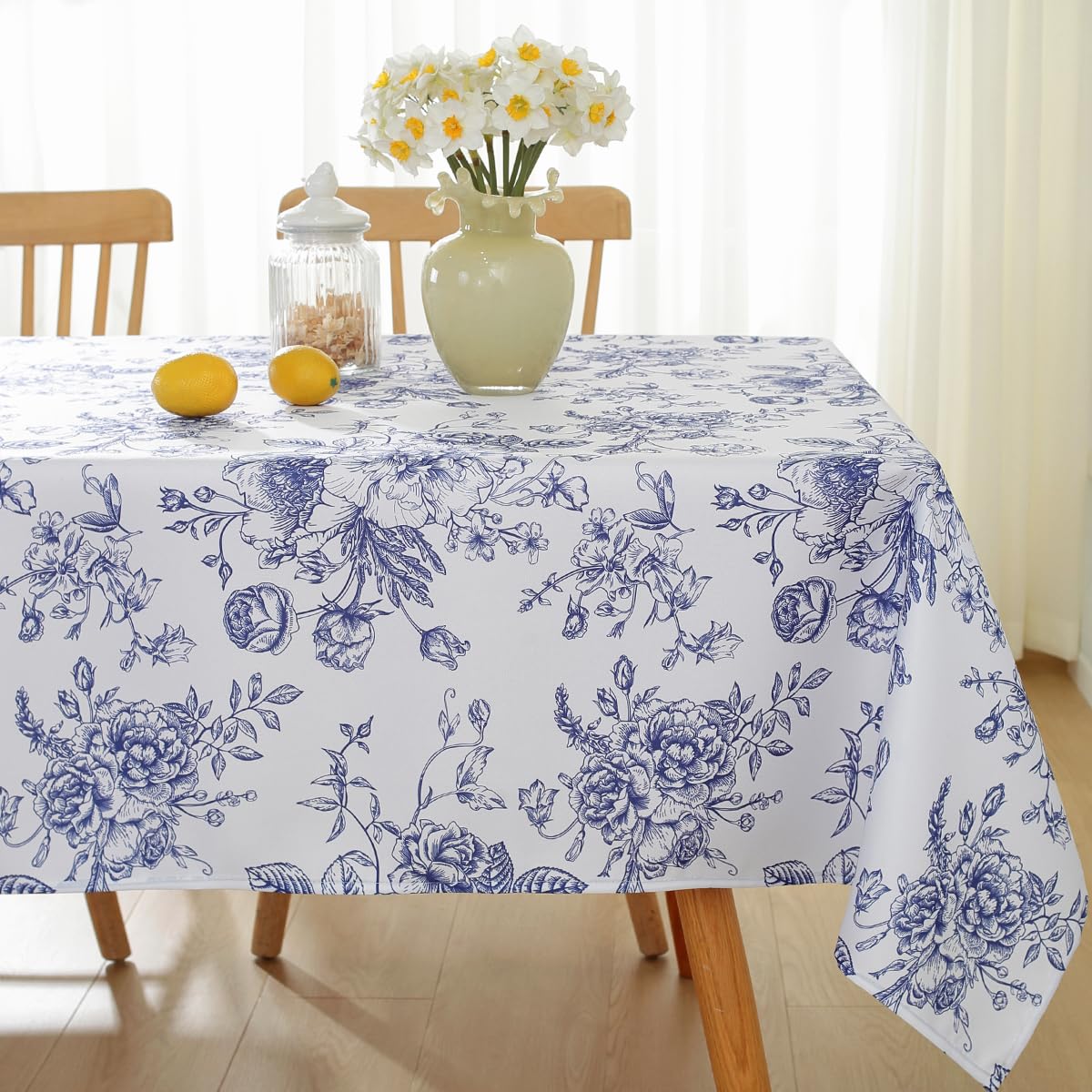 Blue and White Floral Tablecloth, Rectangle