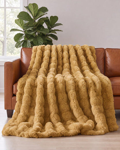Faux Fur Bubble Throw Blanket, 50 x 60 Inch