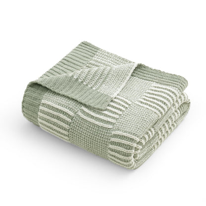 Checkered Knit Throw Blanket, Blue, 50 x 60 Inch