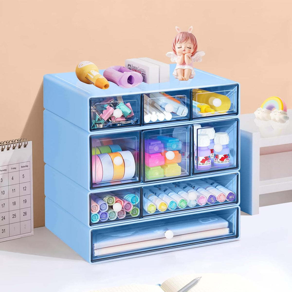Blue 9-Drawer Desktop Storage Organizer
