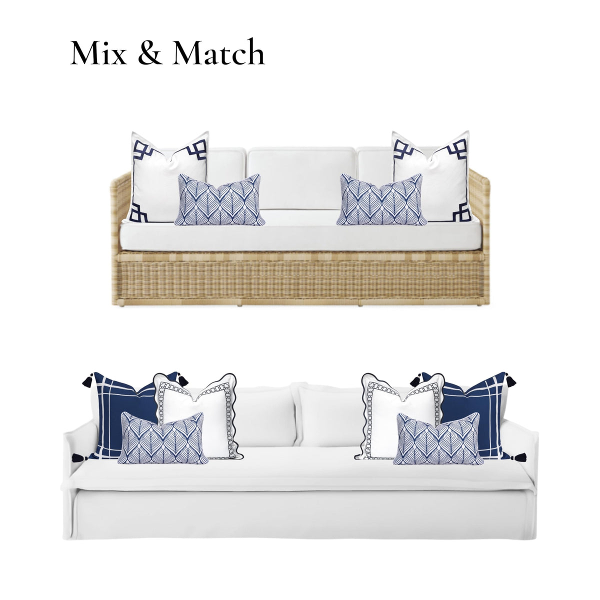 Navy Greek Key Outdoor Lumbar Pillow Cover, 12x20
