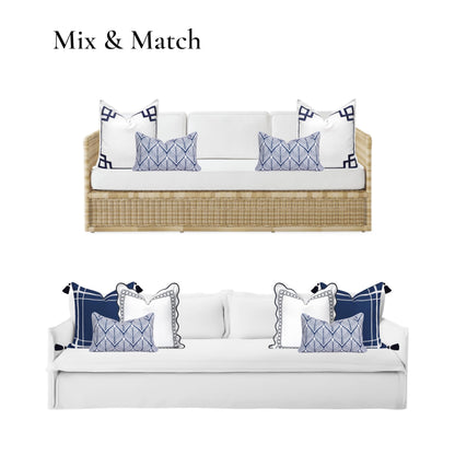 Navy Greek Key Outdoor Lumbar Pillow Cover, 12x20