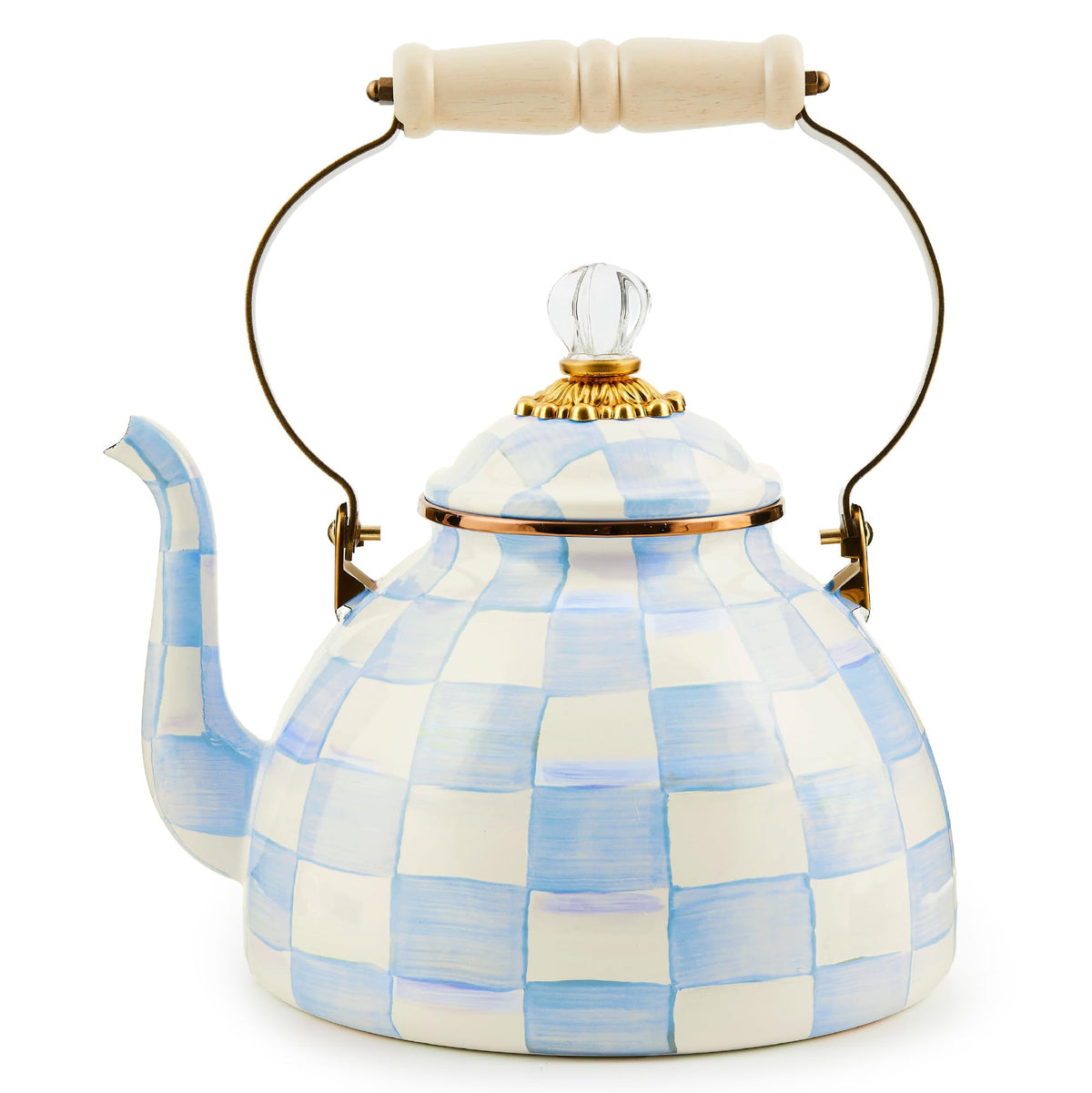 MacKenzie-Childs Enamel Tea Kettle, Royal Check