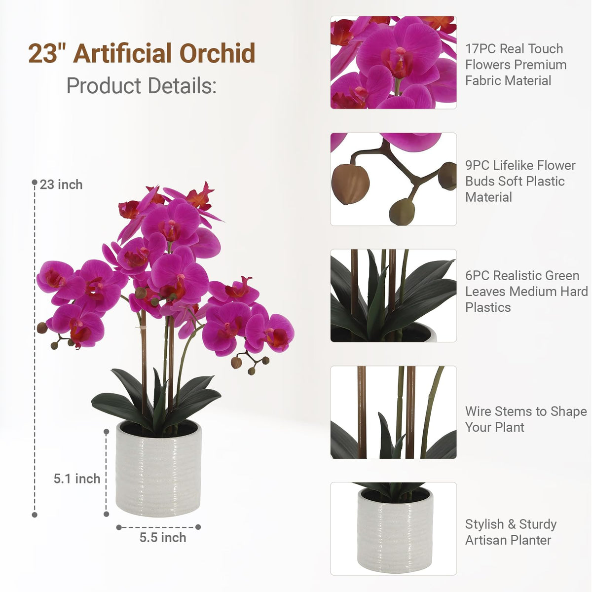 Faux White Orchid in Pot, 23 Inch