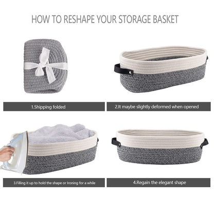 Woven Cotton Rope Toilet Tank Basket, Navy and White