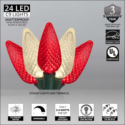 Blue C9 LED Christmas Light Set, 25 Bulbs