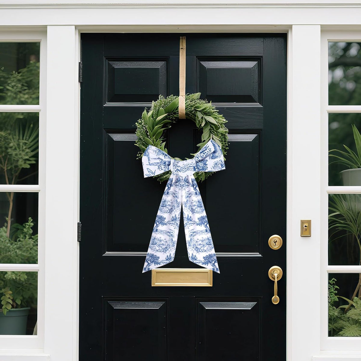 Blue French Toile Wreath Sash, Set of 2