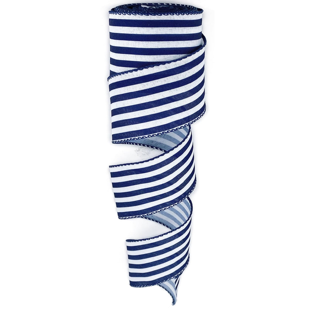 Royal Blue and White Striped Wired Ribbon, 2.5 Inch