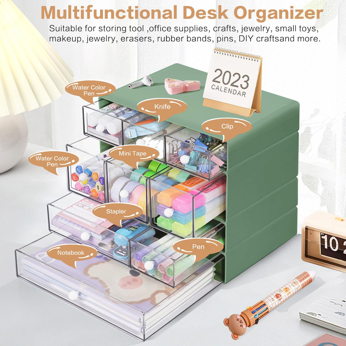 Blue 9-Drawer Desktop Storage Organizer