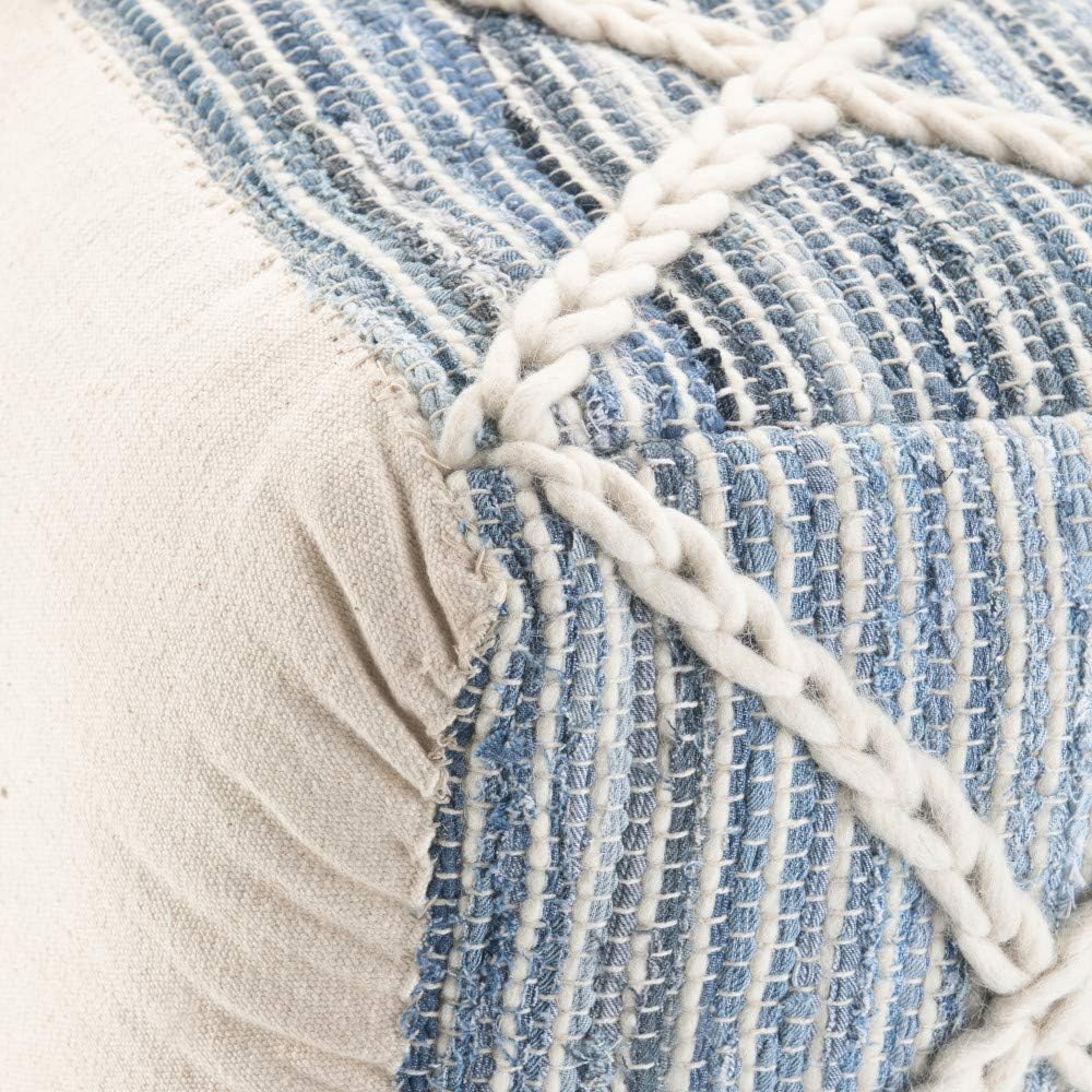 Simpli Home Cowan Blue Wool Square Pouf