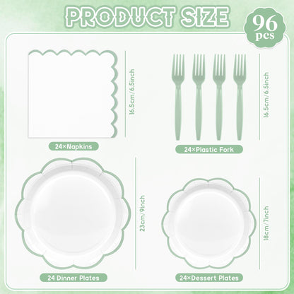 Blue Scalloped Paper Plates and Napkins, Serves 24