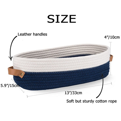 Woven Cotton Rope Toilet Tank Basket, Navy and White
