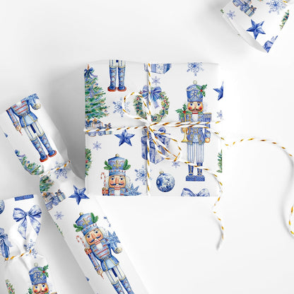 Blue Nutcracker Christmas Wrapping Paper, Mini Roll