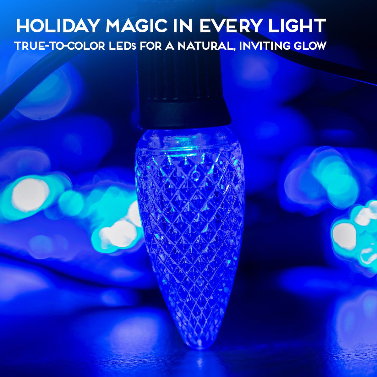 Blue C9 Faceted LED Christmas Bulbs, Set of 25