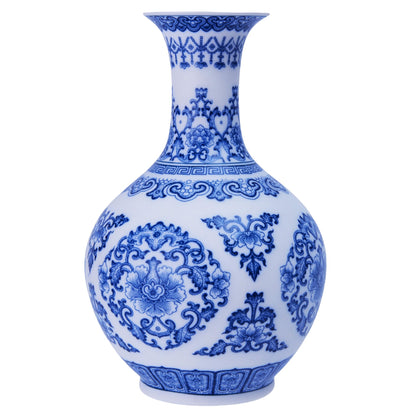 Blue and White Chinoiserie Trumpet Vase, 10 Inch