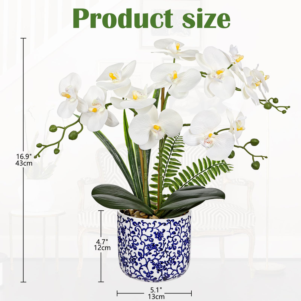 Briful Faux Orchid in Blue and White Ceramic Pot