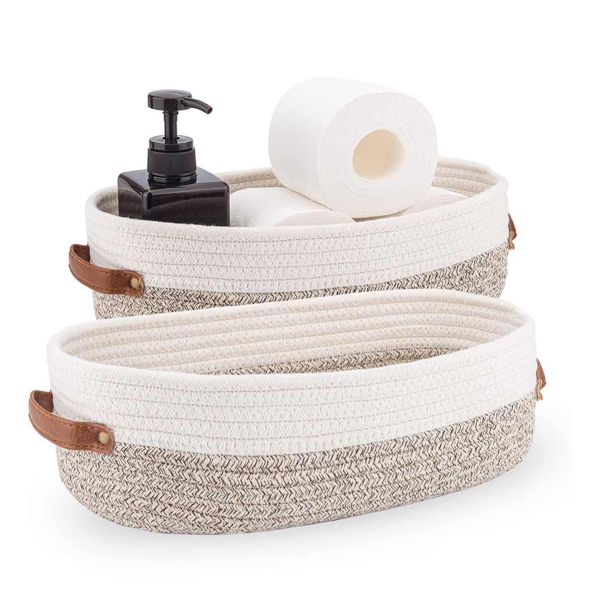 Woven Cotton Rope Toilet Tank Basket, Navy and White