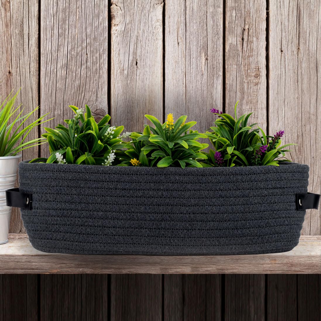 Woven Cotton Rope Toilet Tank Basket, Navy and White