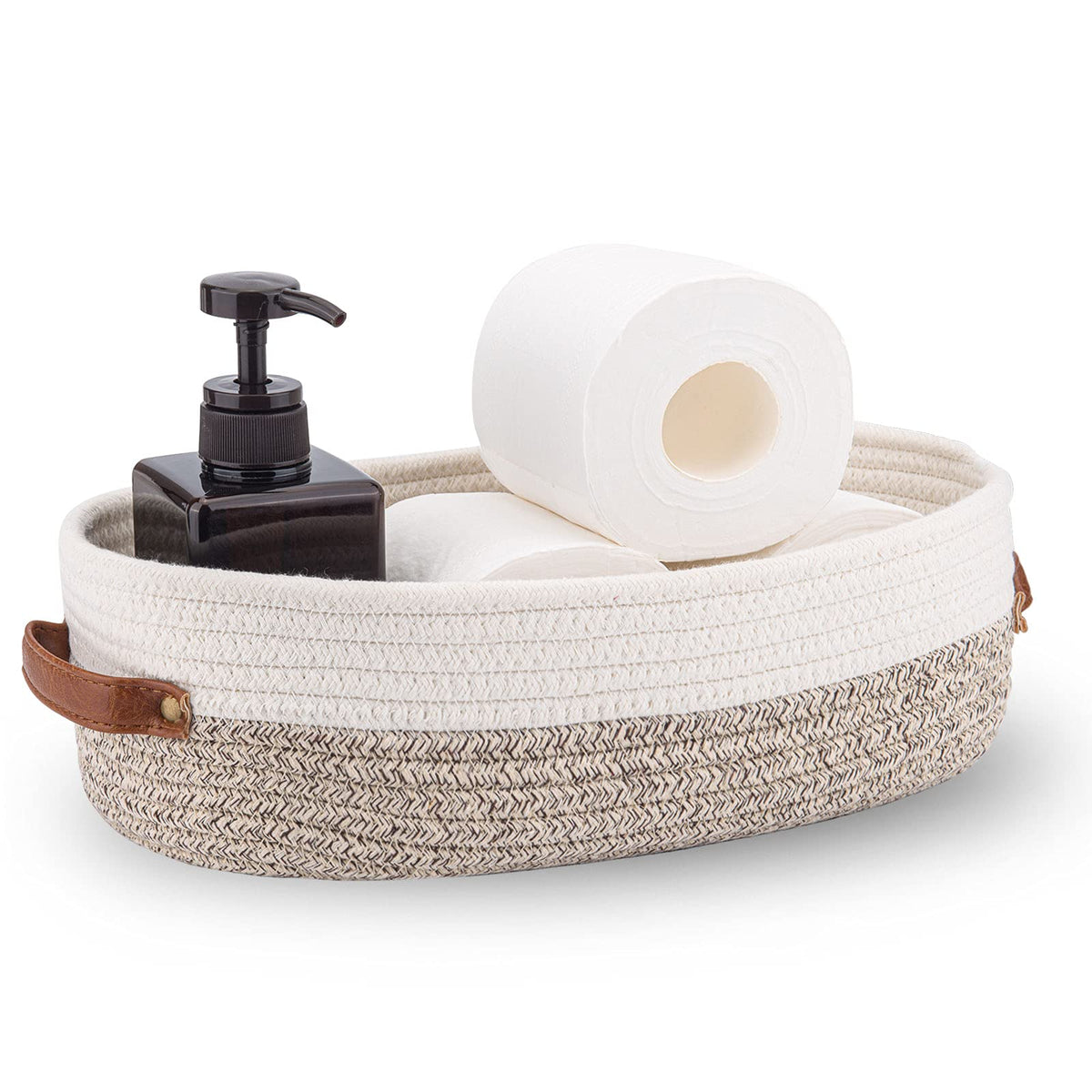 Woven Cotton Rope Toilet Tank Basket, Navy and White