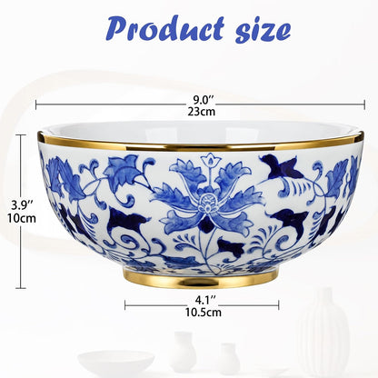 Blue and White Chinoiserie Bowl Planter, 9 Inch