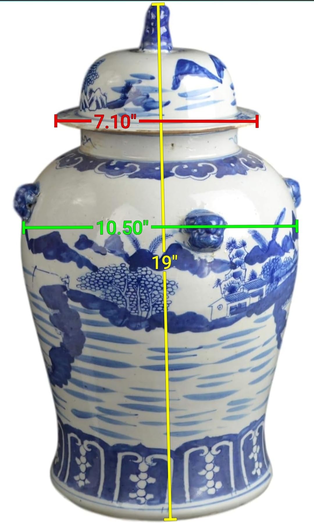 Blue and White Lotus Ginger Jar, 19 Inch