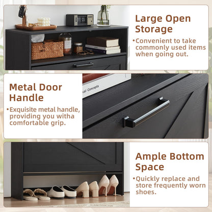 Blue Narrow Shoe Cabinet with 2 Flip Drawers