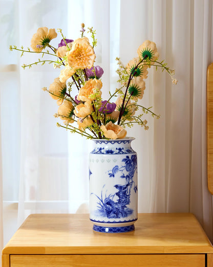 Blue and White Chinoiserie Vase, 8 or 9 Inch