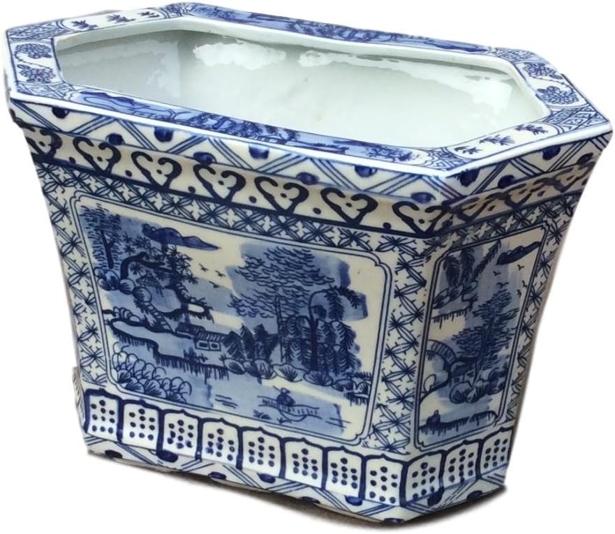 Blue and White Hexagon Porcelain Cachepot Planter
