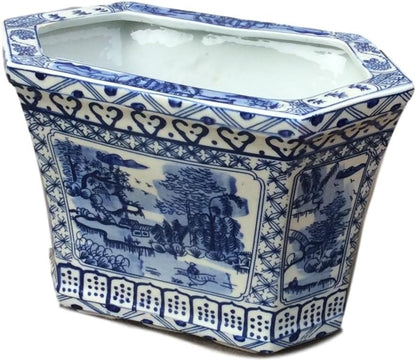 Blue and White Hexagon Porcelain Cachepot Planter