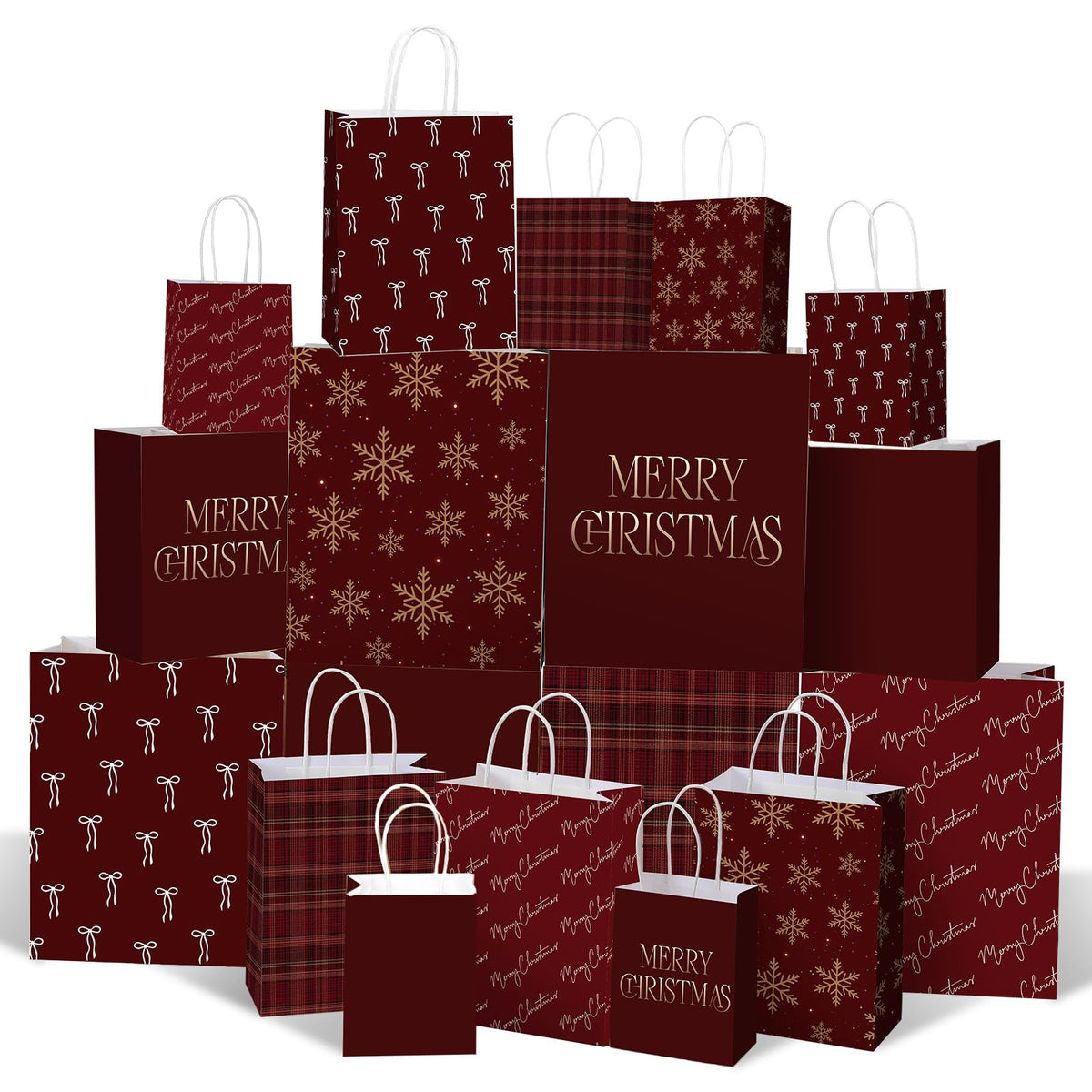 Blue Toile Christmas Kraft Gift Bags, Set of 18
