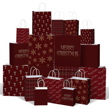 Blue Toile Christmas Kraft Gift Bags, Set of 18