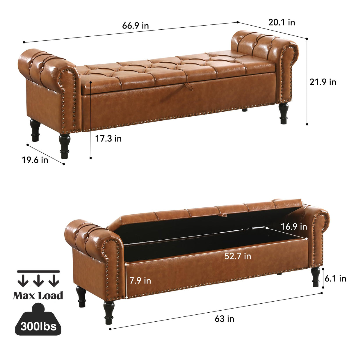 Navy Velvet Tufted Storage Bench