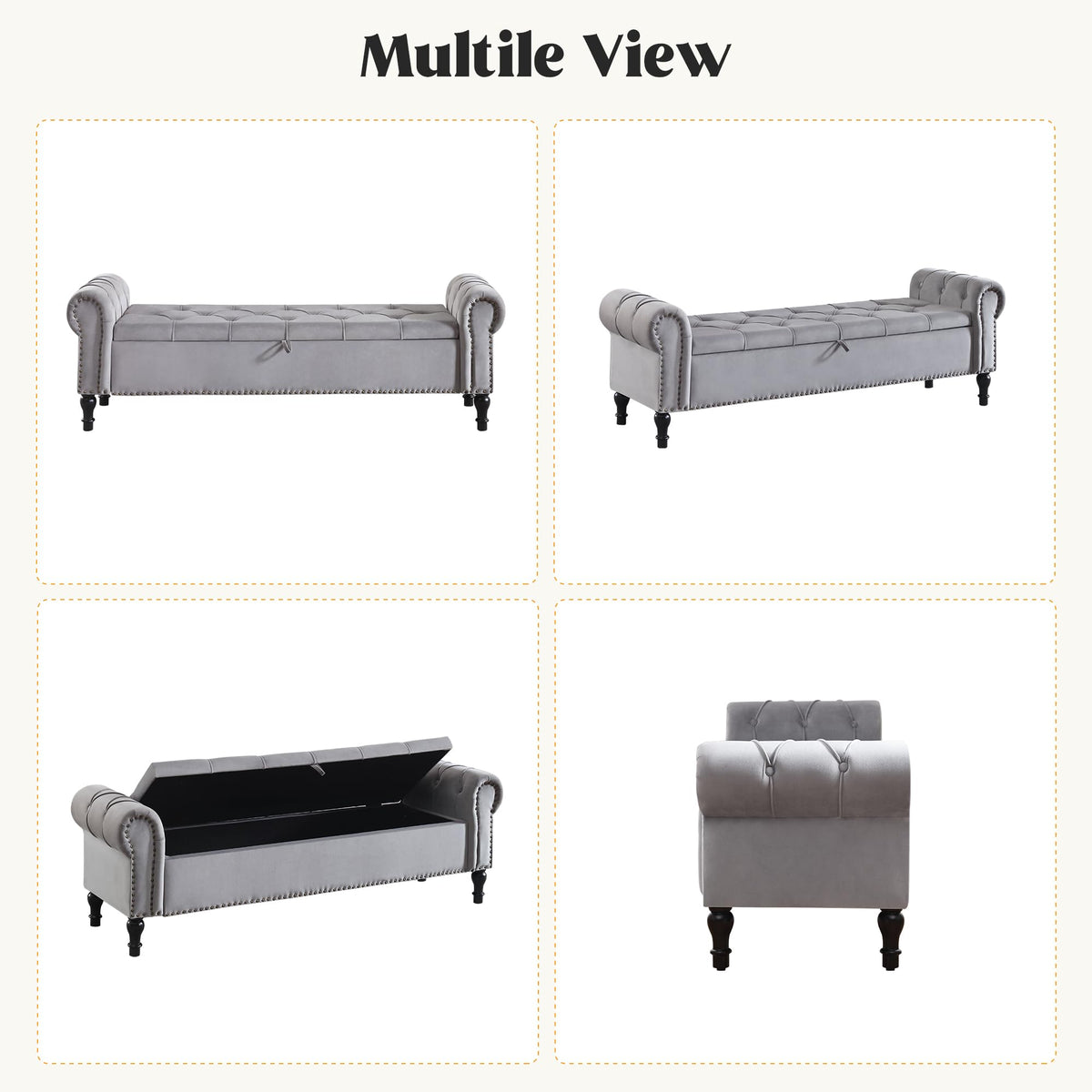 Navy Velvet Tufted Storage Bench