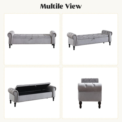 Navy Velvet Tufted Storage Bench