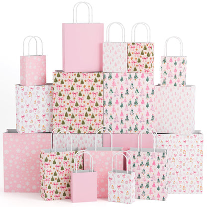 Blue Toile Christmas Kraft Gift Bags, Set of 18