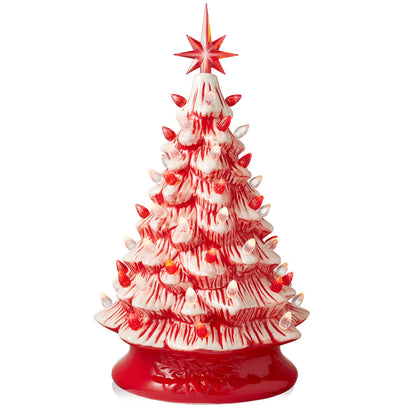 Hand Painted Ceramic Christmas Tree, 15 Inch Pre-Lit