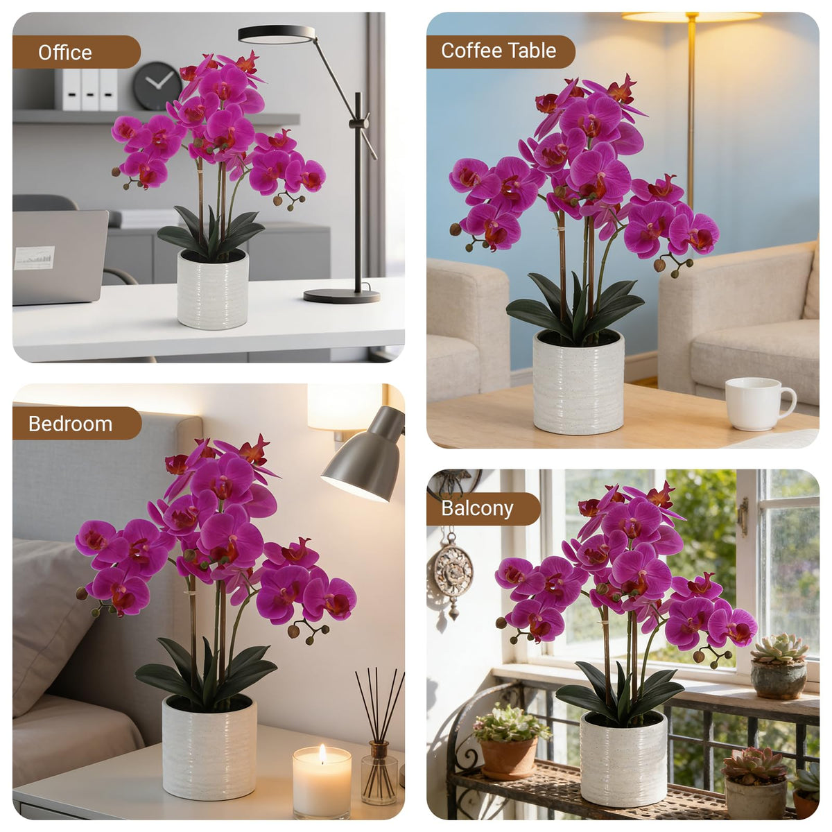 Faux White Orchid in Pot, 23 Inch