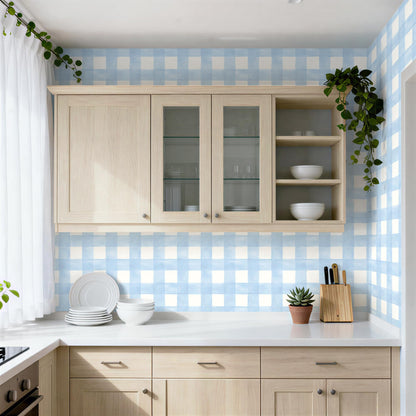 Blue Gingham Peel and Stick Wallpaper