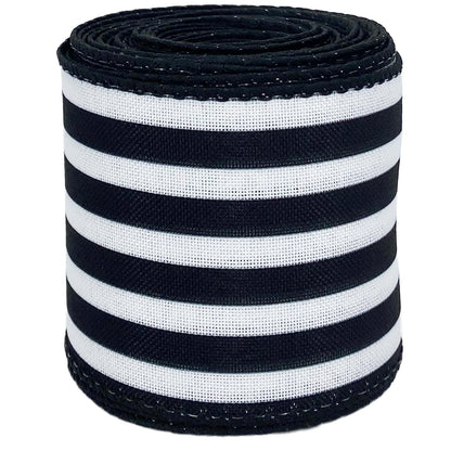 Royal Blue and White Striped Wired Ribbon, 2.5 Inch