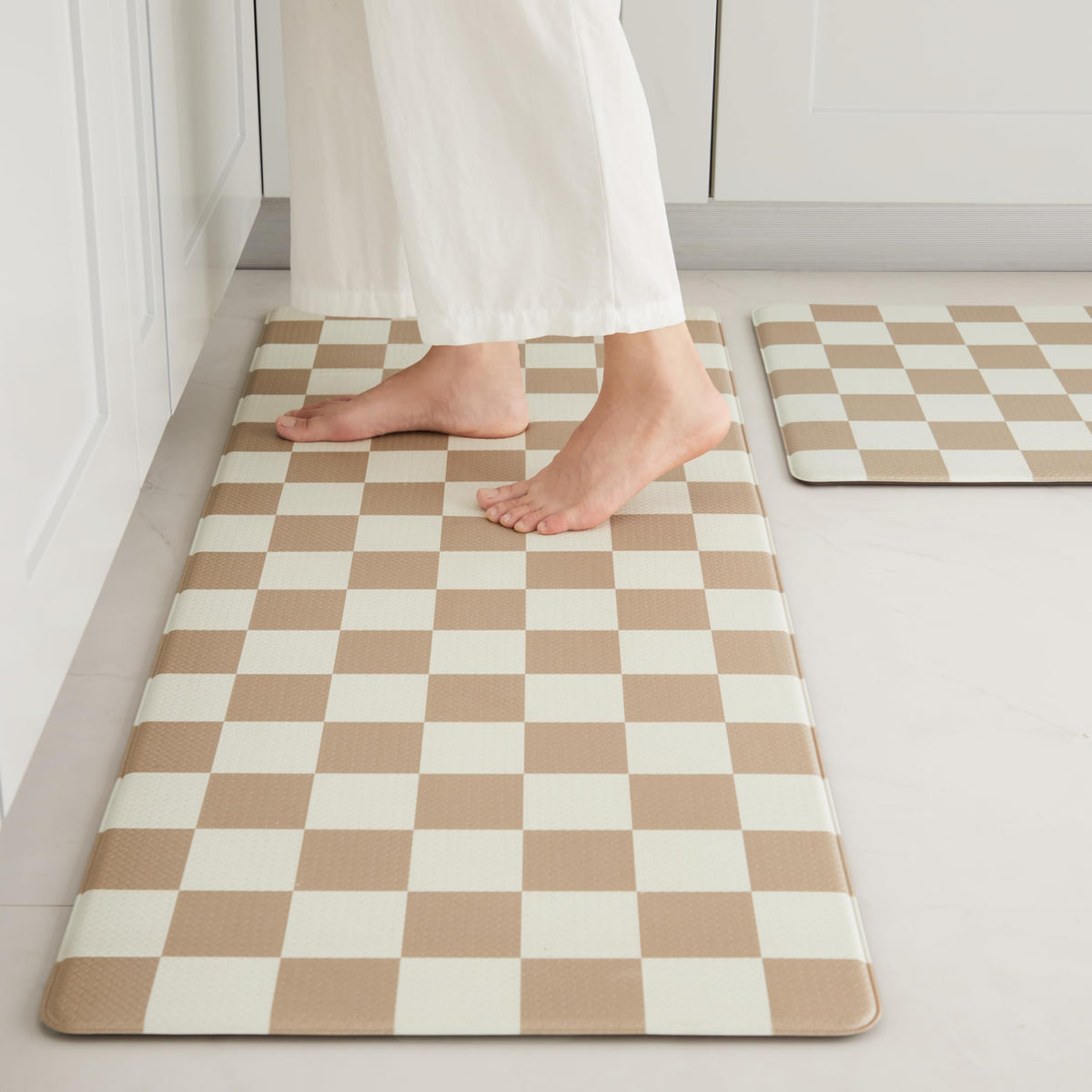 Navy Checkered Kitchen Mats, Set of 2