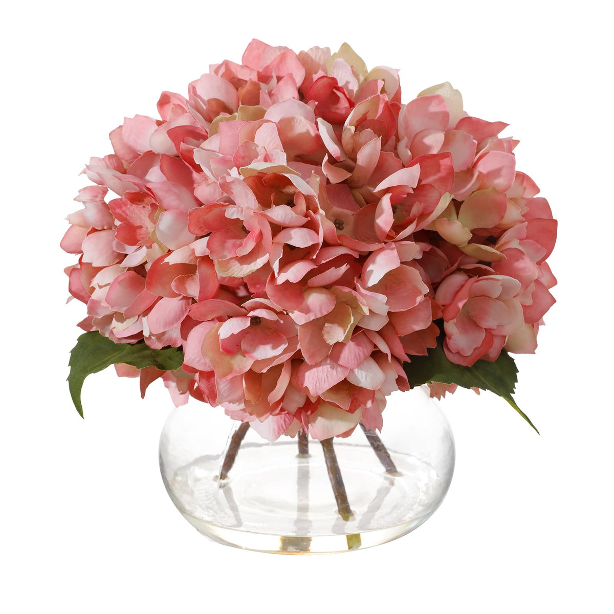 Blue Faux Hydrangea Arrangement in Glass Vase