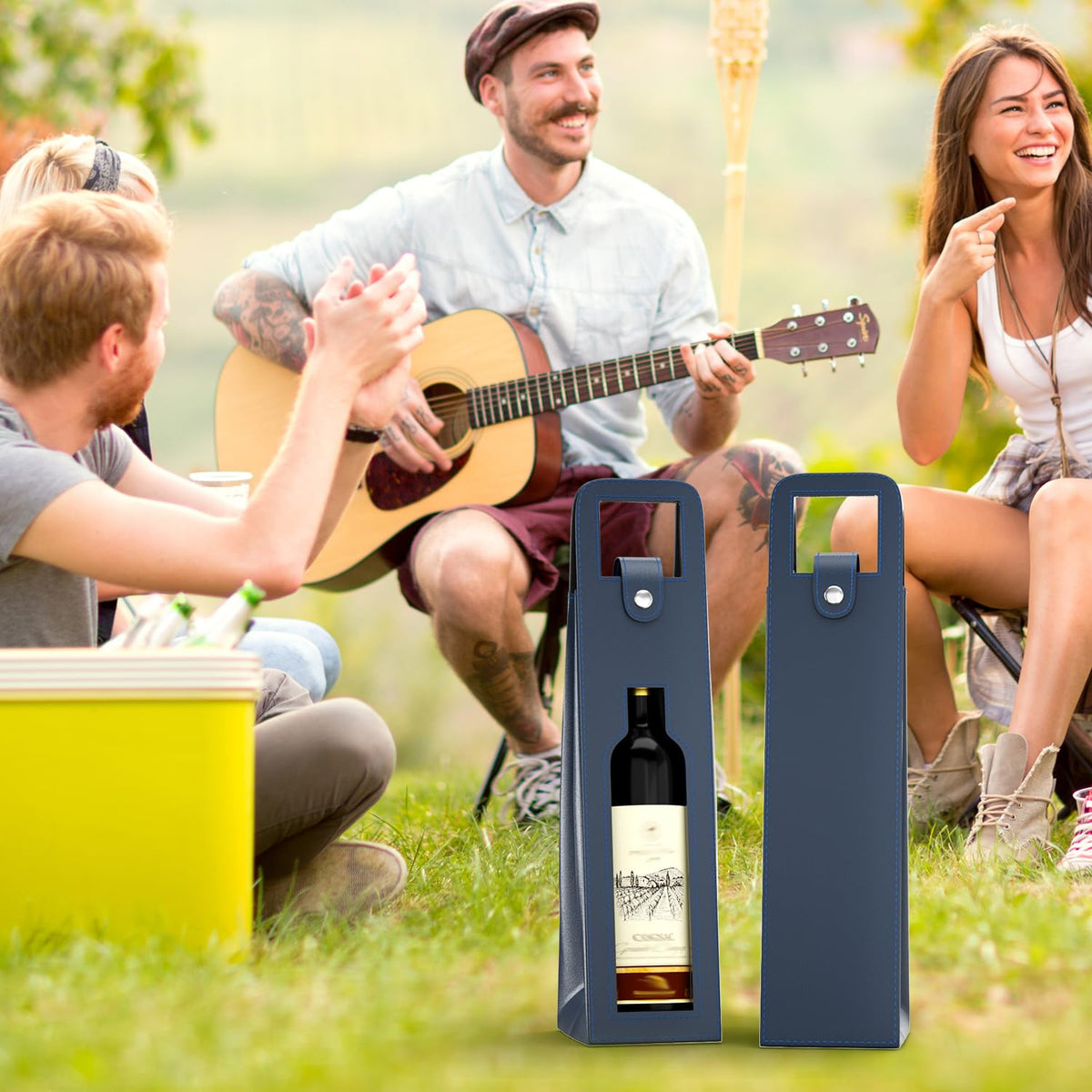 Blue Leather Wine Gift Bag