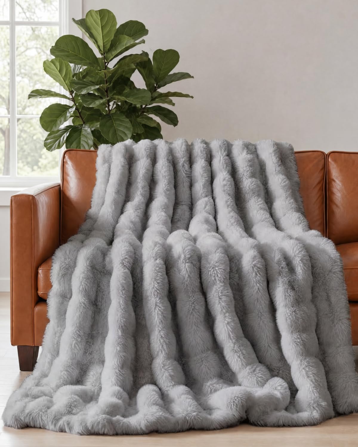 Faux Fur Bubble Throw Blanket, 50 x 60 Inch
