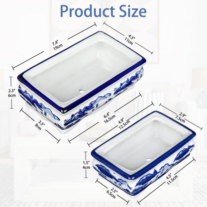 Blue and White Bonsai Pots, Set of 2