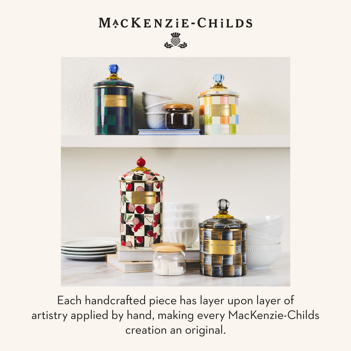 MacKenzie-Childs Enamel Squashed Pot, Royal Check