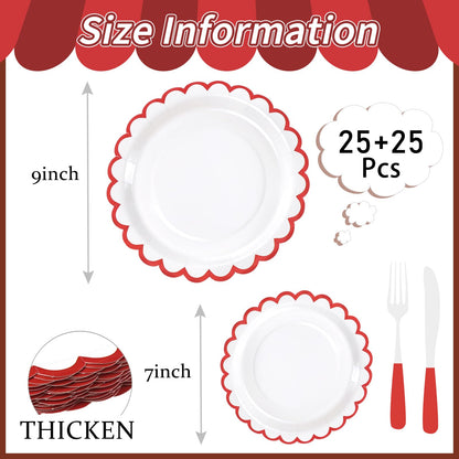 White Scalloped Paper Plates, Royal Blue Trim, 50 Pack